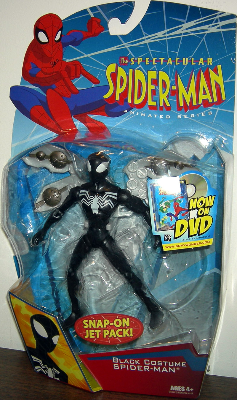 Black Costume Spider-Man Action Figure Snap-On Jet Pack Spectacular Animated
