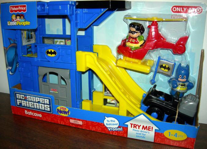 Fisher Price Little People Super Friends Batman Batmobile Batcave Robin set lot 