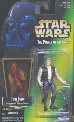 Action Figure Comme neuf on Card Star Wars Power of the force Han Solo with Blaster rouge 